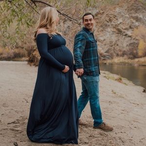 Pink blush navy maternity dress